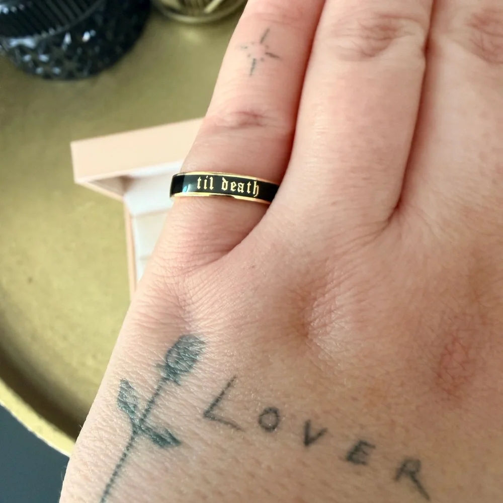 Marrow Fine Jewelry 'Til Death' 14k Yellow Gold and Black Enamel Ring